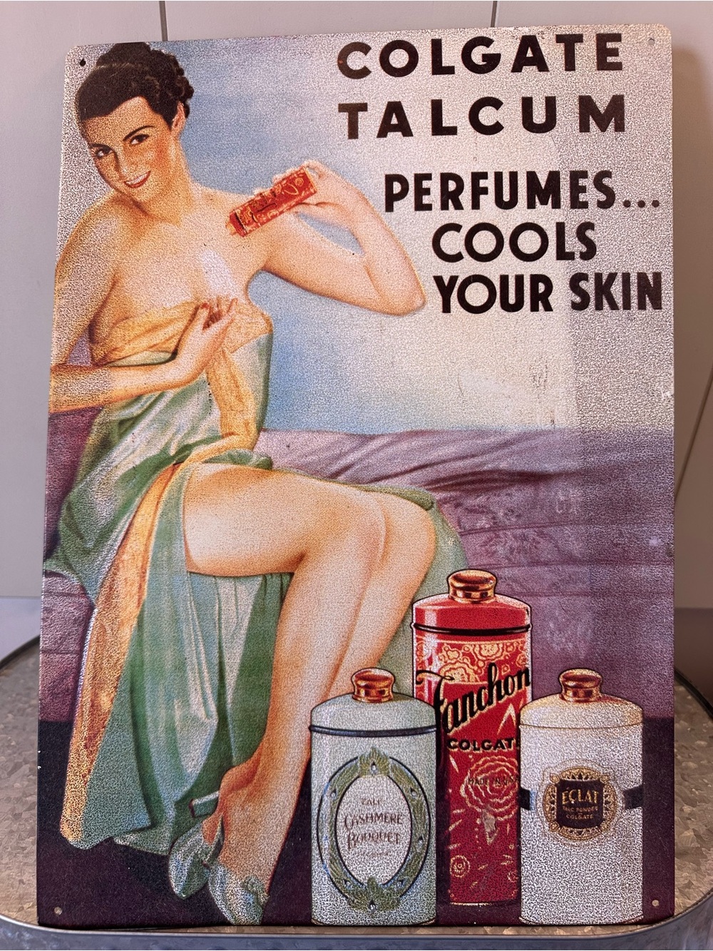 Talcum Perfume Vintage Art Poster — Green Accented Design